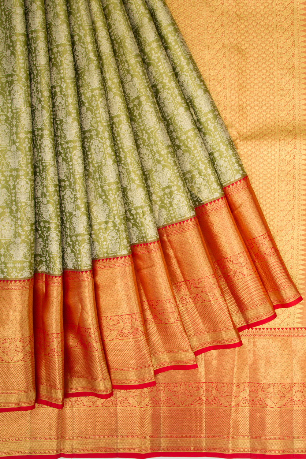 Taranga Kanchi Silk Tissue Brocade Olive Green Saree