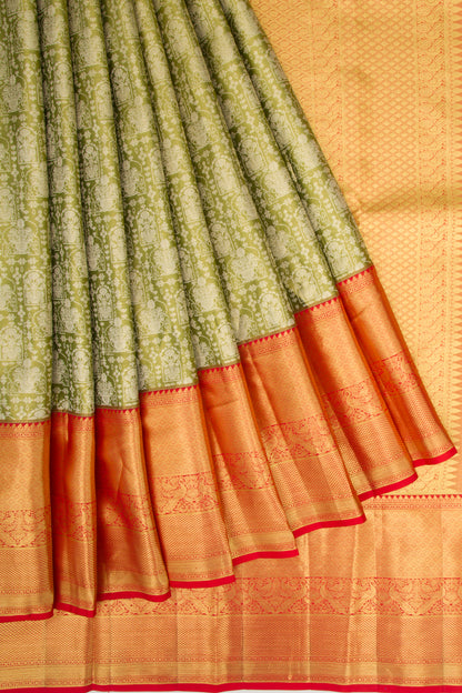 Taranga Kanchi Silk Tissue Brocade Olive Green Saree