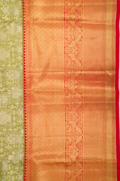 Taranga Kanchi Silk Tissue Brocade Olive Green Saree