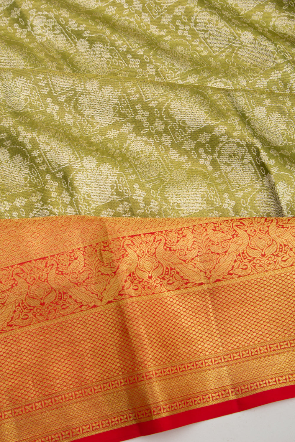 Taranga Kanchi Silk Tissue Brocade Olive Green Saree