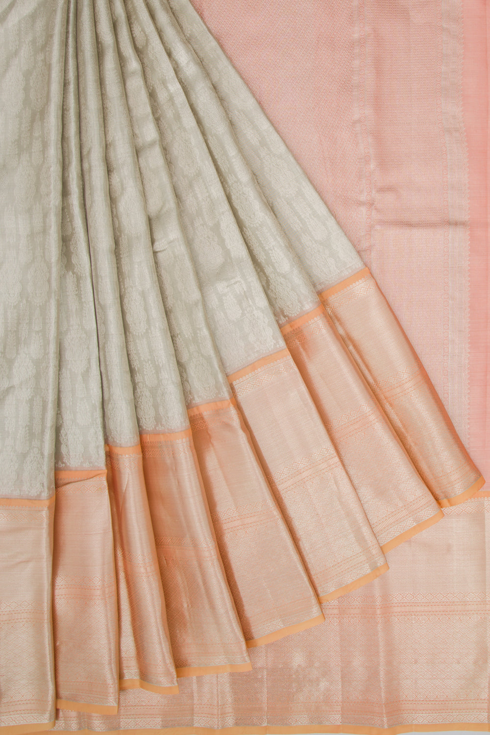 Taranga Kanchi Silk Tissue Brocade Silver Saree