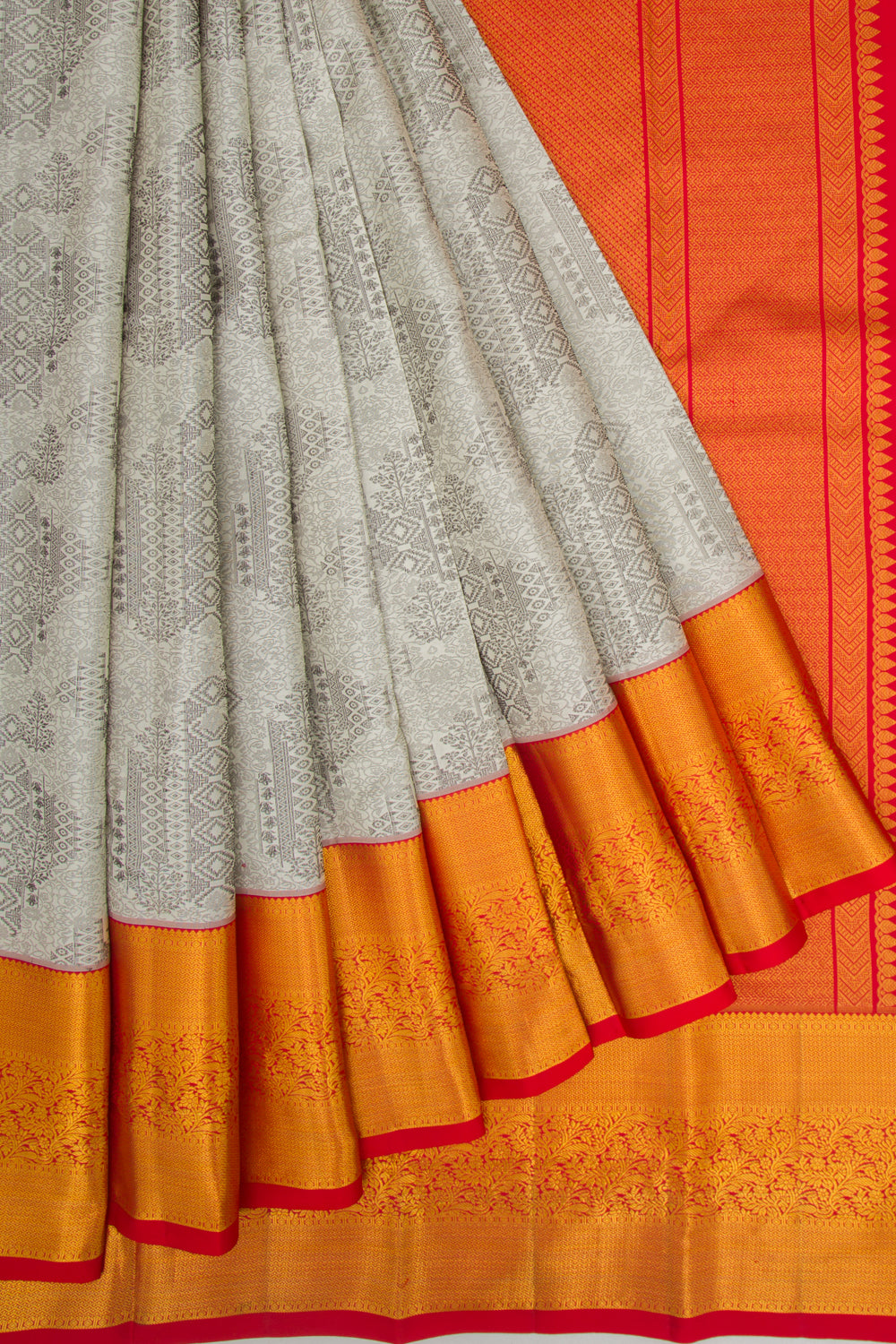 Kanchipuram Silk Jacquard Off White Saree