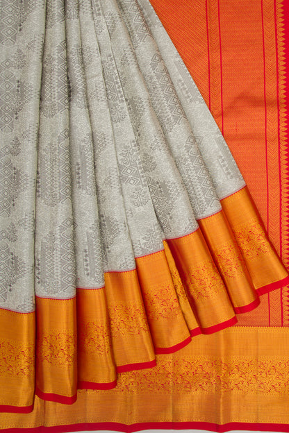 Kanchipuram Silk Jacquard Off White Saree