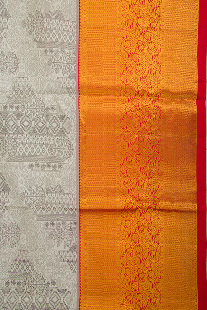 Kanchipuram Silk Jacquard Off White Saree