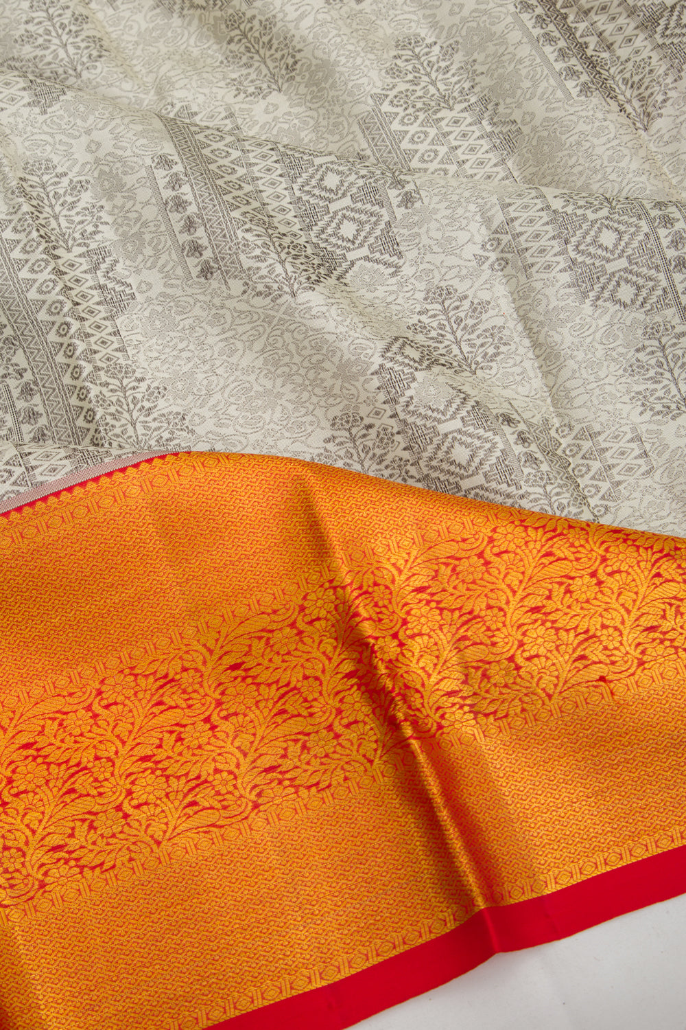 Kanchipuram Silk Jacquard Off White Saree