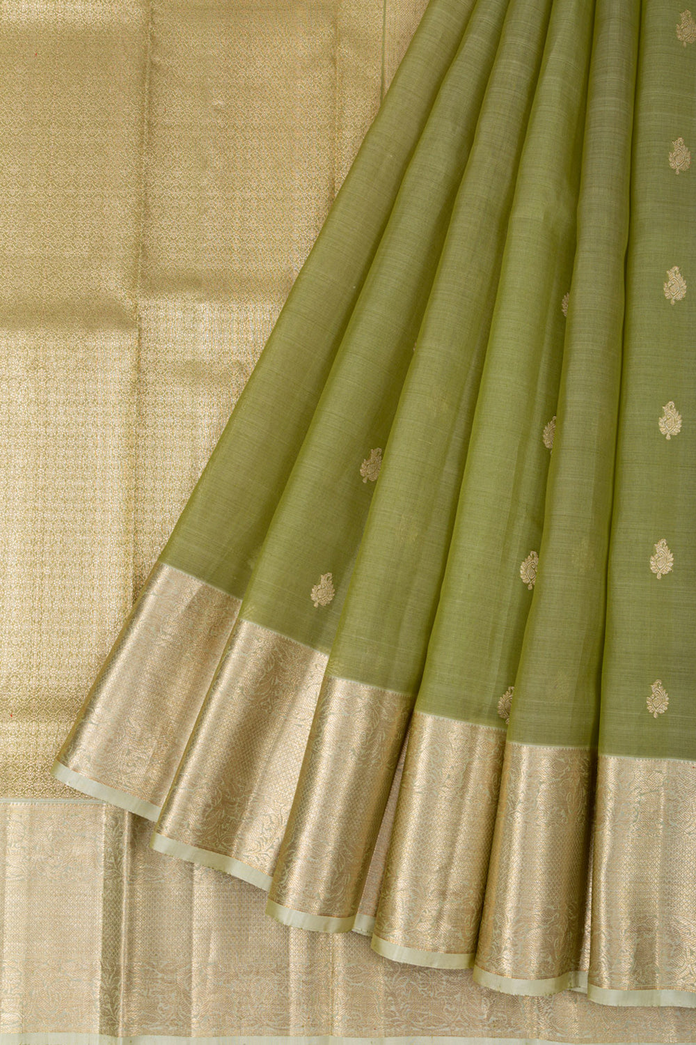Kanchipuram Kora Organza Butta Green Saree