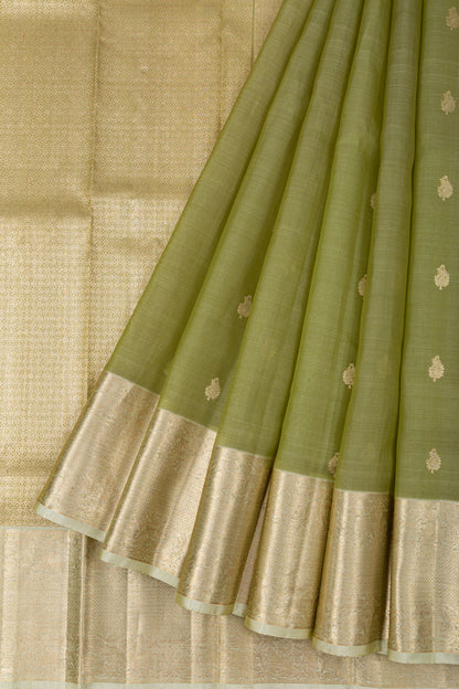 Kanchipuram Kora Organza Butta Green Saree