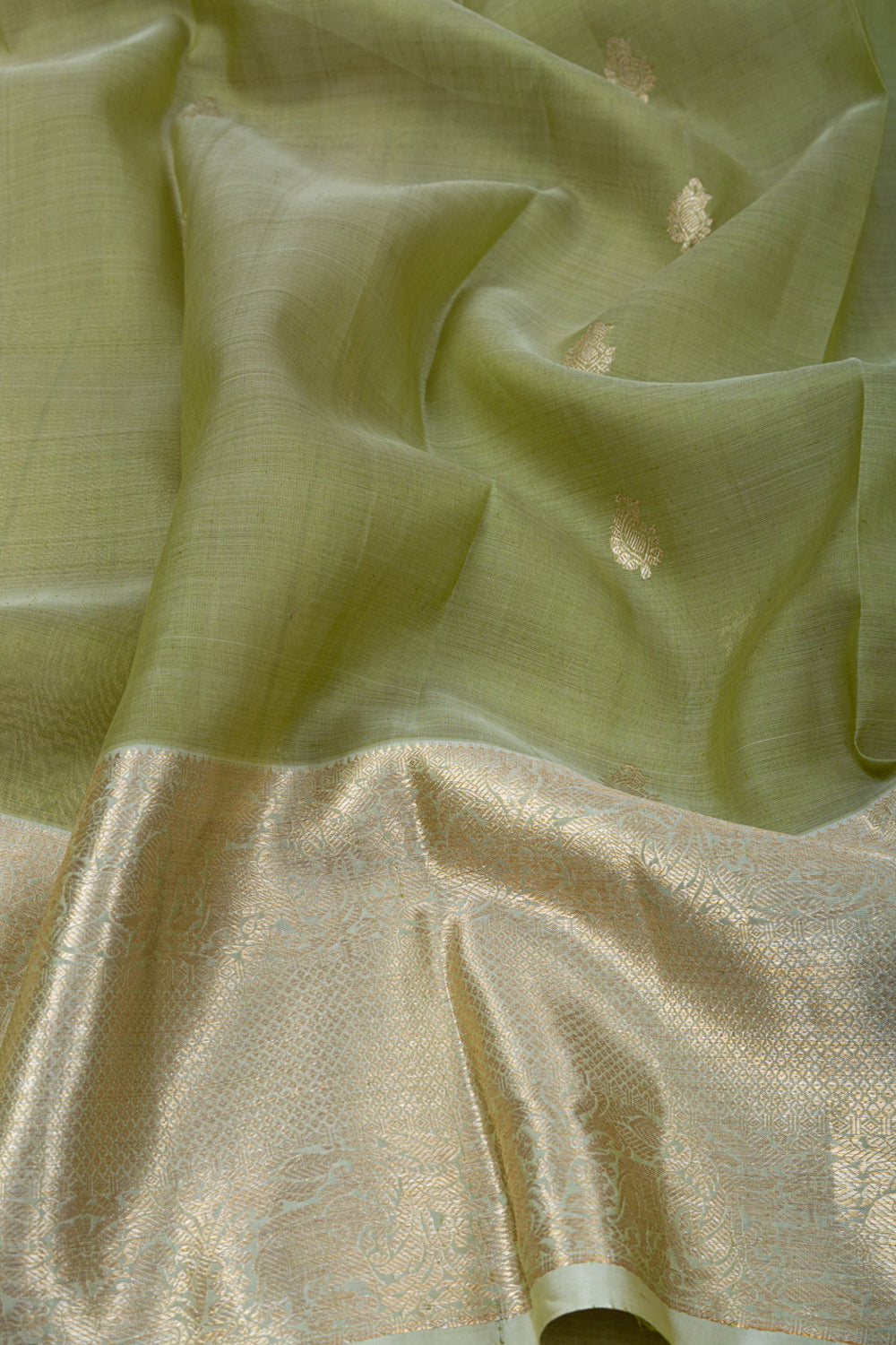Kanchipuram Kora Organza Butta Green Saree