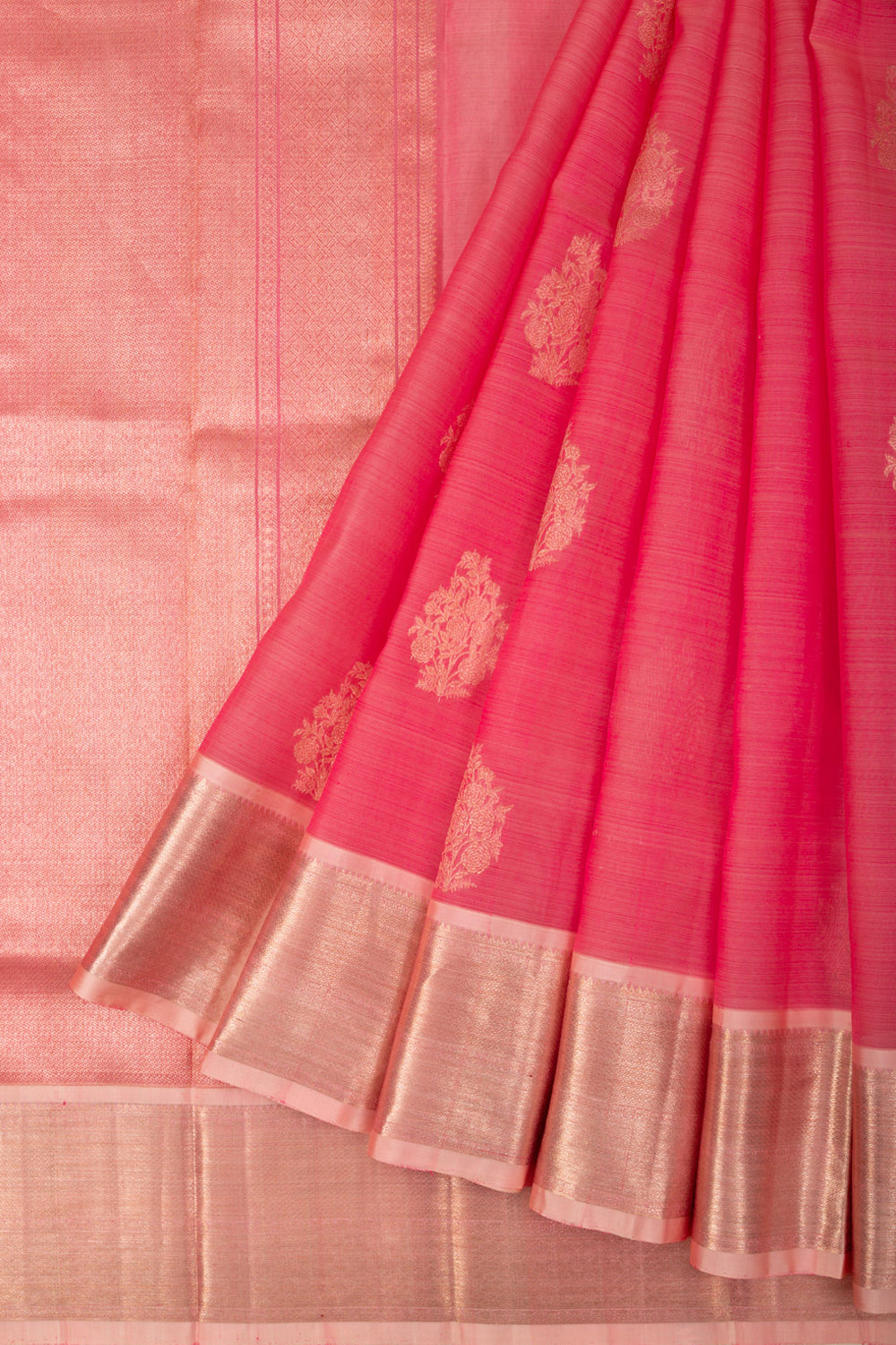Kanchipuram Kora Organza Butta Pink Saree