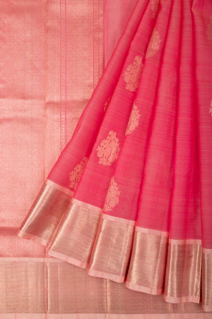 Kanchipuram Kora Organza Butta Pink Saree