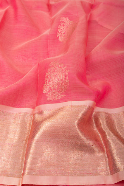 Kanchipuram Kora Organza Butta Pink Saree