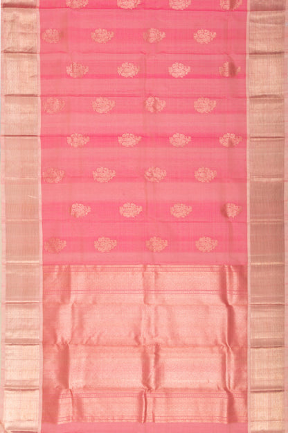 Kanchipuram Kora Organza Butta Pink Saree