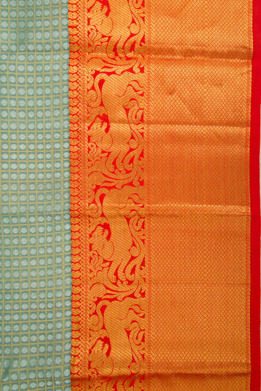 Kanchipuram Kora Organza Checks and Butta Green Saree
