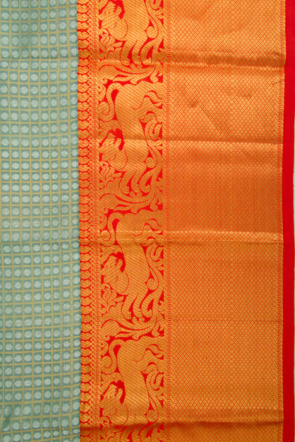 Kanchipuram Kora Organza Checks and Butta Green Saree