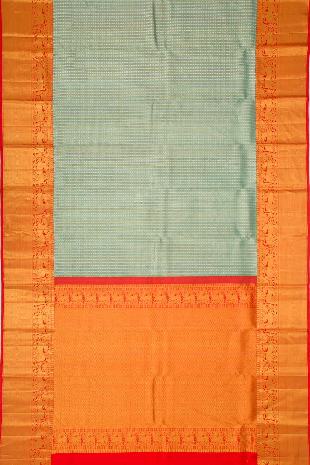 Kanchipuram Kora Organza Checks and Butta Green Saree