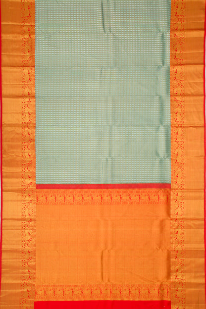 Kanchipuram Kora Organza Checks and Butta Green Saree