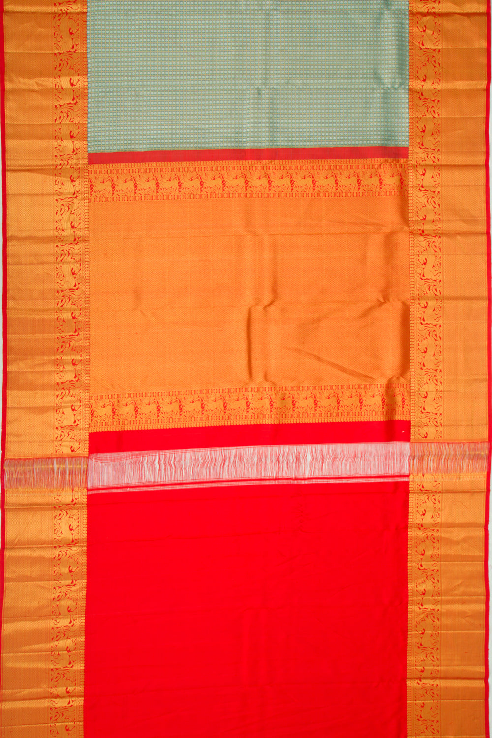 Kanchipuram Kora Organza Checks and Butta Green Saree