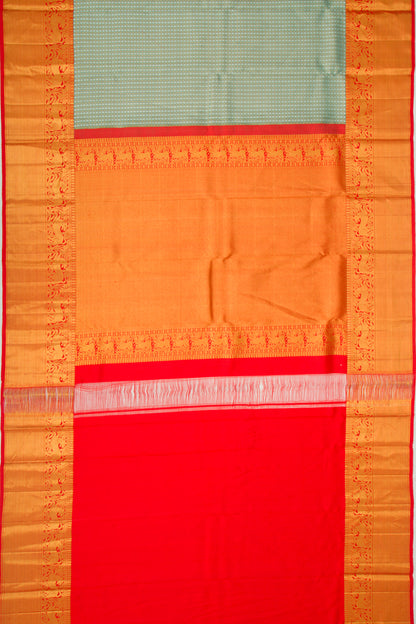 Kanchipuram Kora Organza Checks and Butta Green Saree
