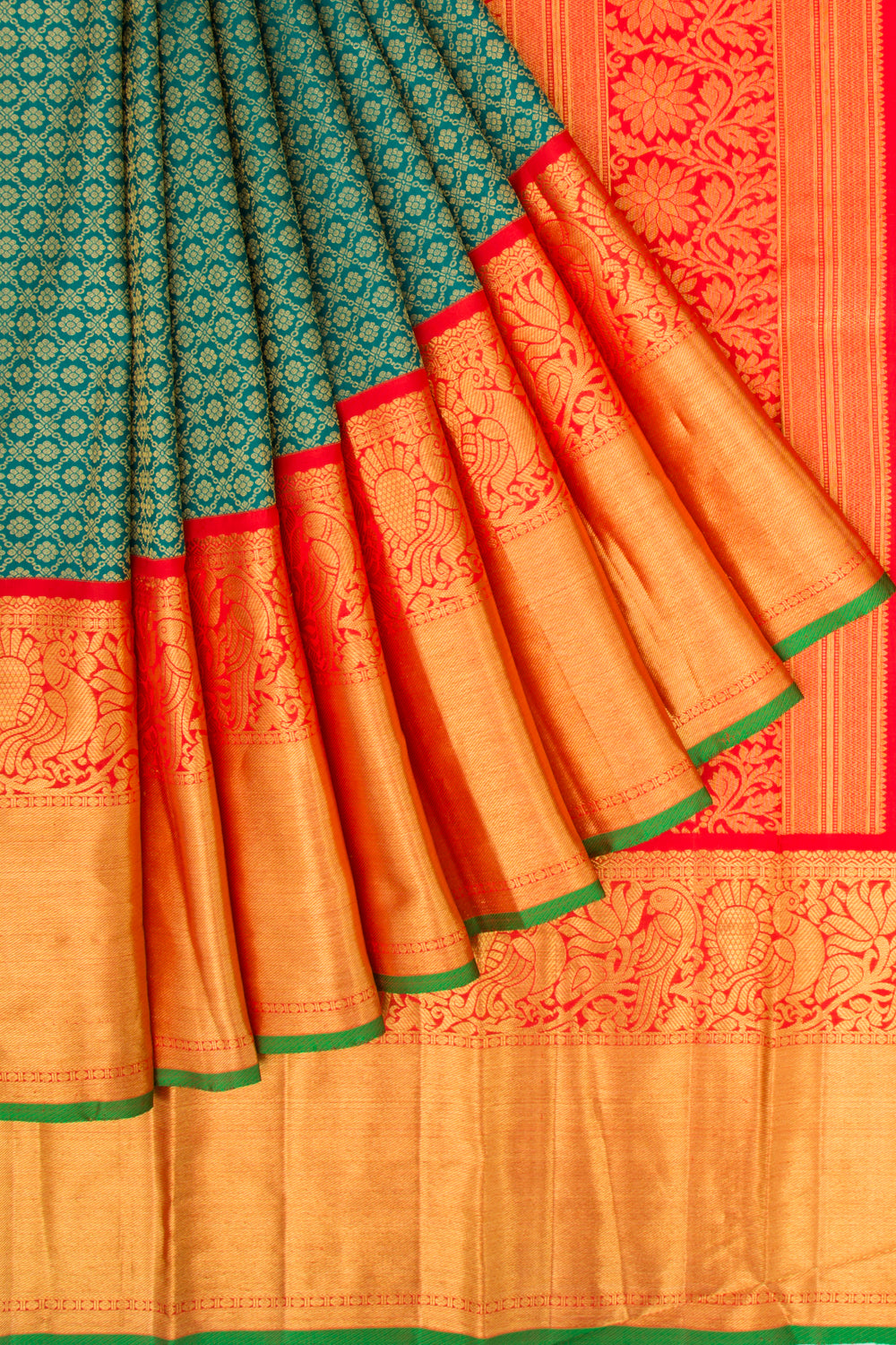 Kanchipuram Silk Brocade Teal Green Saree