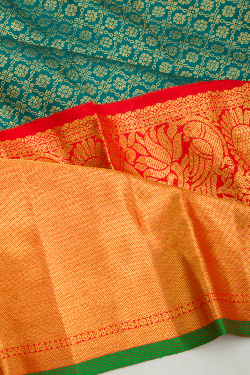 Kanchipuram Silk Brocade Teal Green Saree