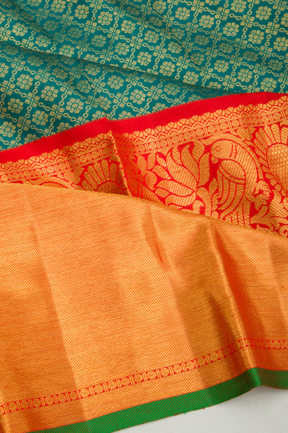 Kanchipuram Silk Brocade Teal Green Saree
