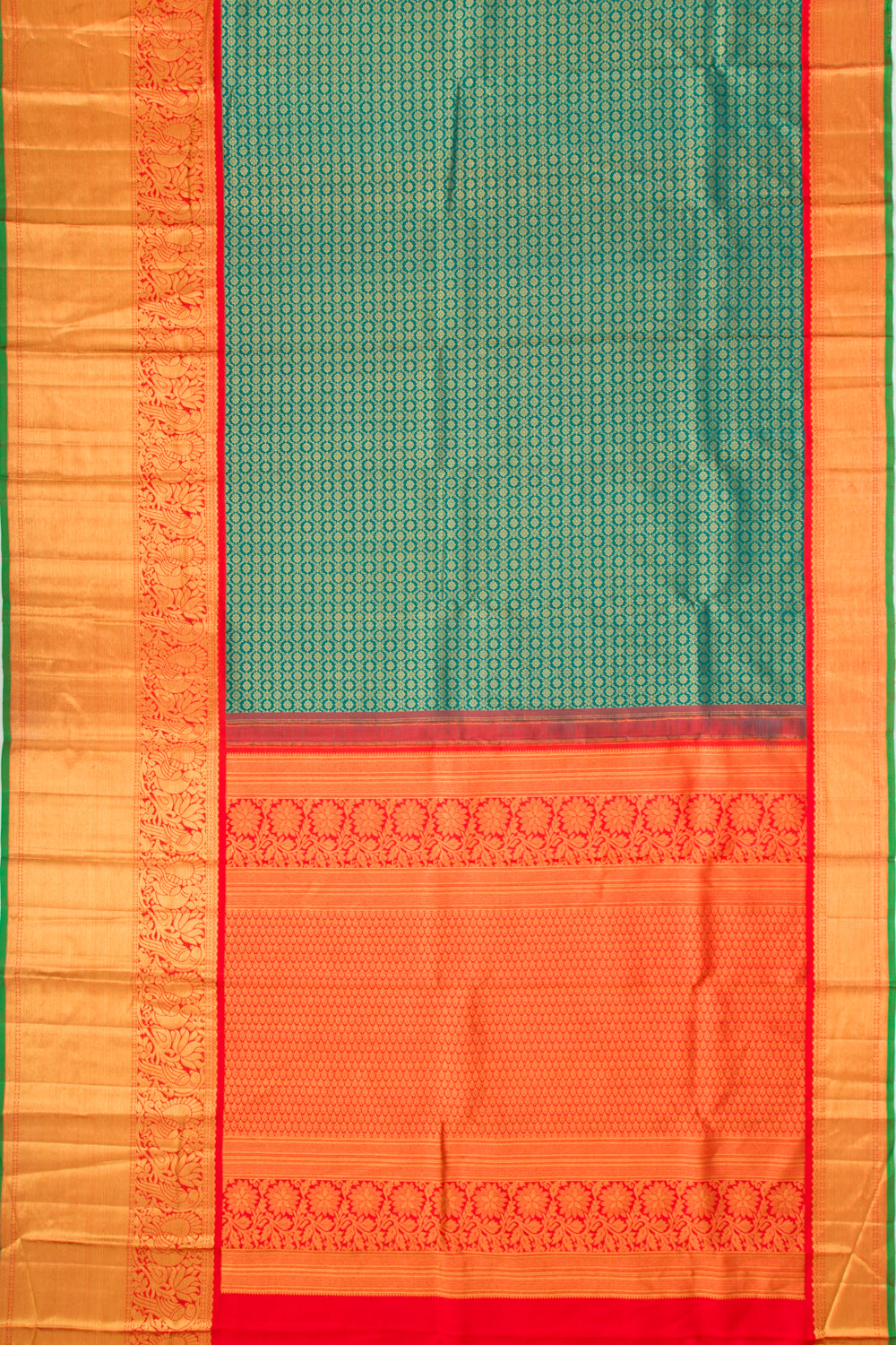 Kanchipuram Silk Brocade Teal Green Saree