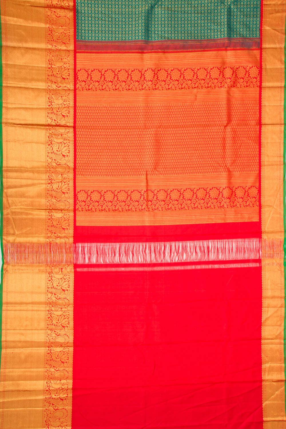 Kanchipuram Silk Brocade Teal Green Saree