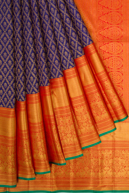 Kanchipuram Silk Brocade Dark Blue Saree
