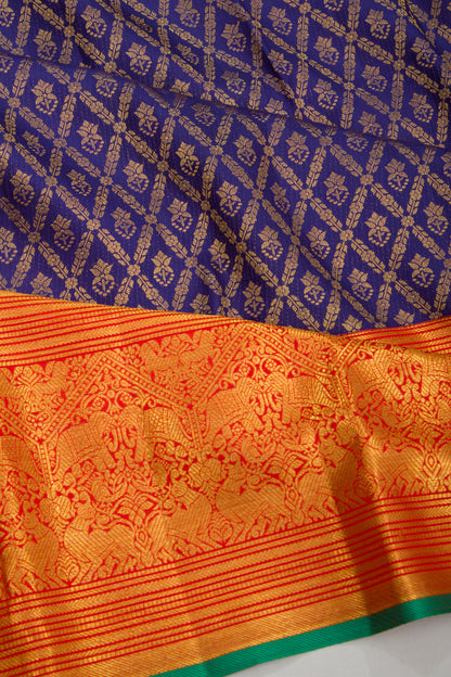 Kanchipuram Silk Brocade Dark Blue Saree