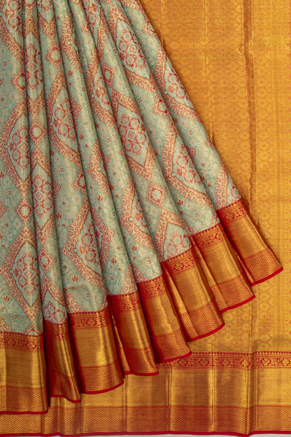Kanchipuram Silk Tissue Brocade Sea Green Saree