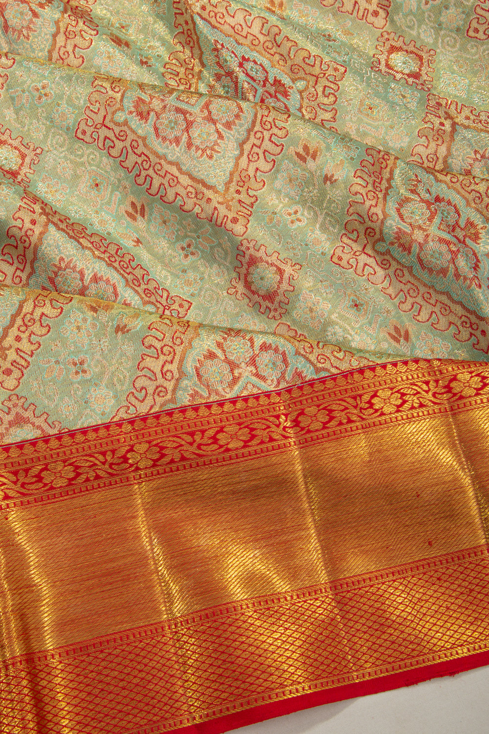 Kanchipuram Silk Tissue Brocade Sea Green Saree