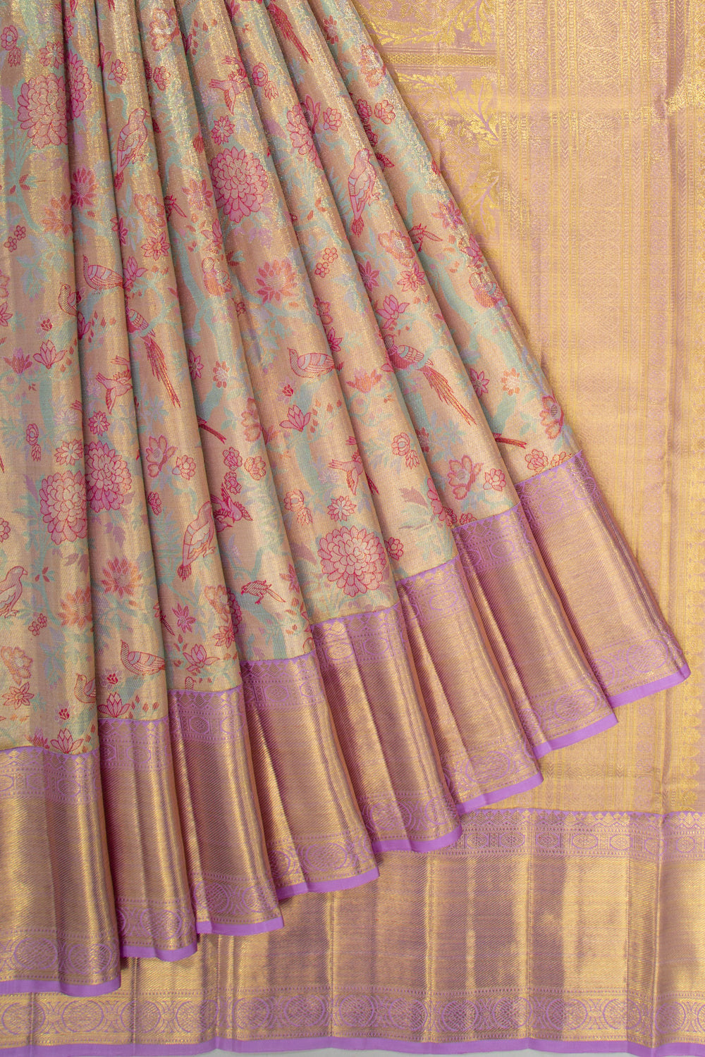 Kanchipuram Silk Tissue Brocdae Gold Saree