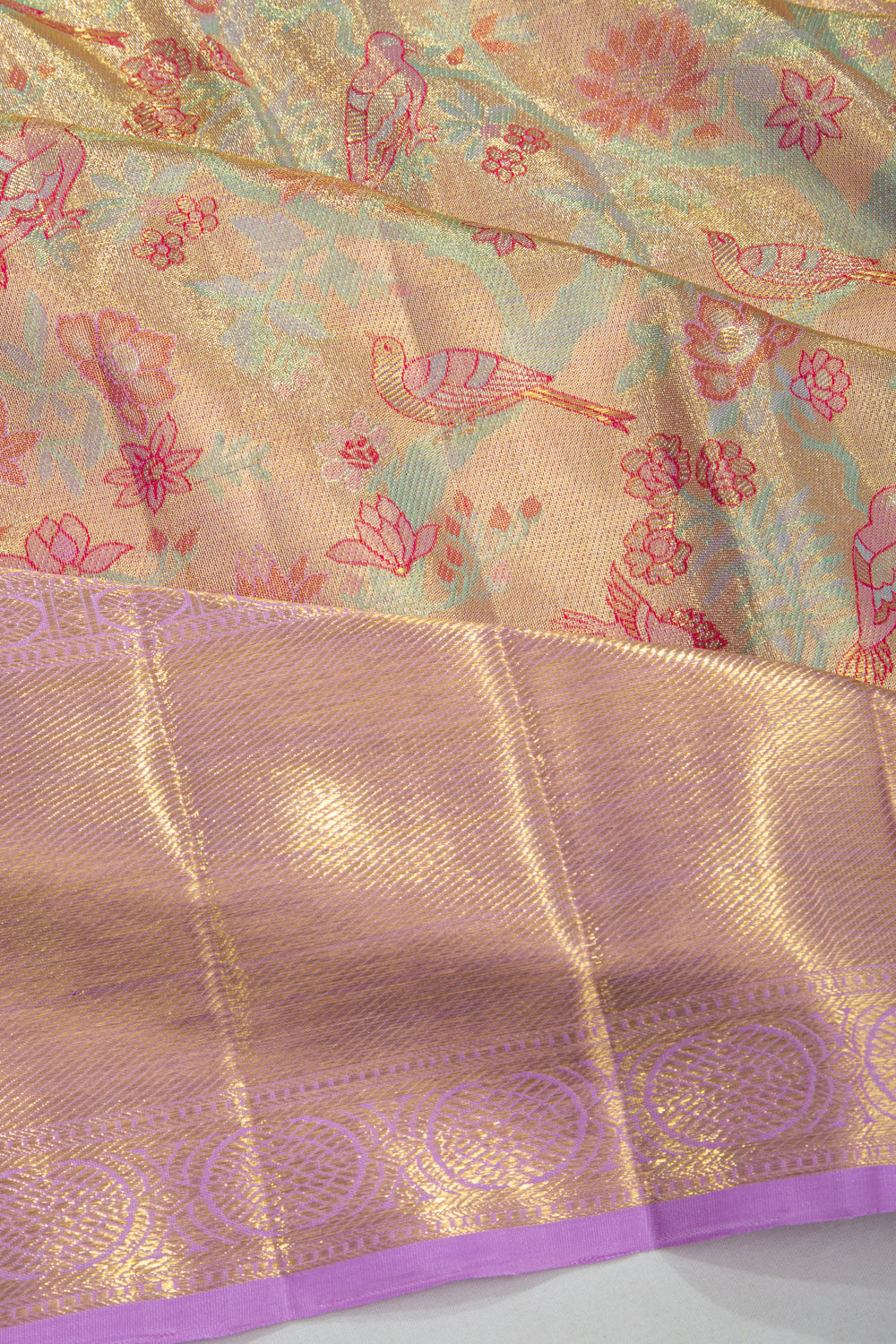 Kanchipuram Silk Tissue Brocdae Gold Saree