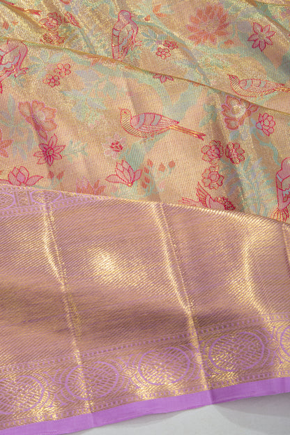 Kanchipuram Silk Tissue Brocdae Gold Saree