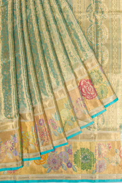 Kanchipuram Silk Tissue Brocade Blue Saree