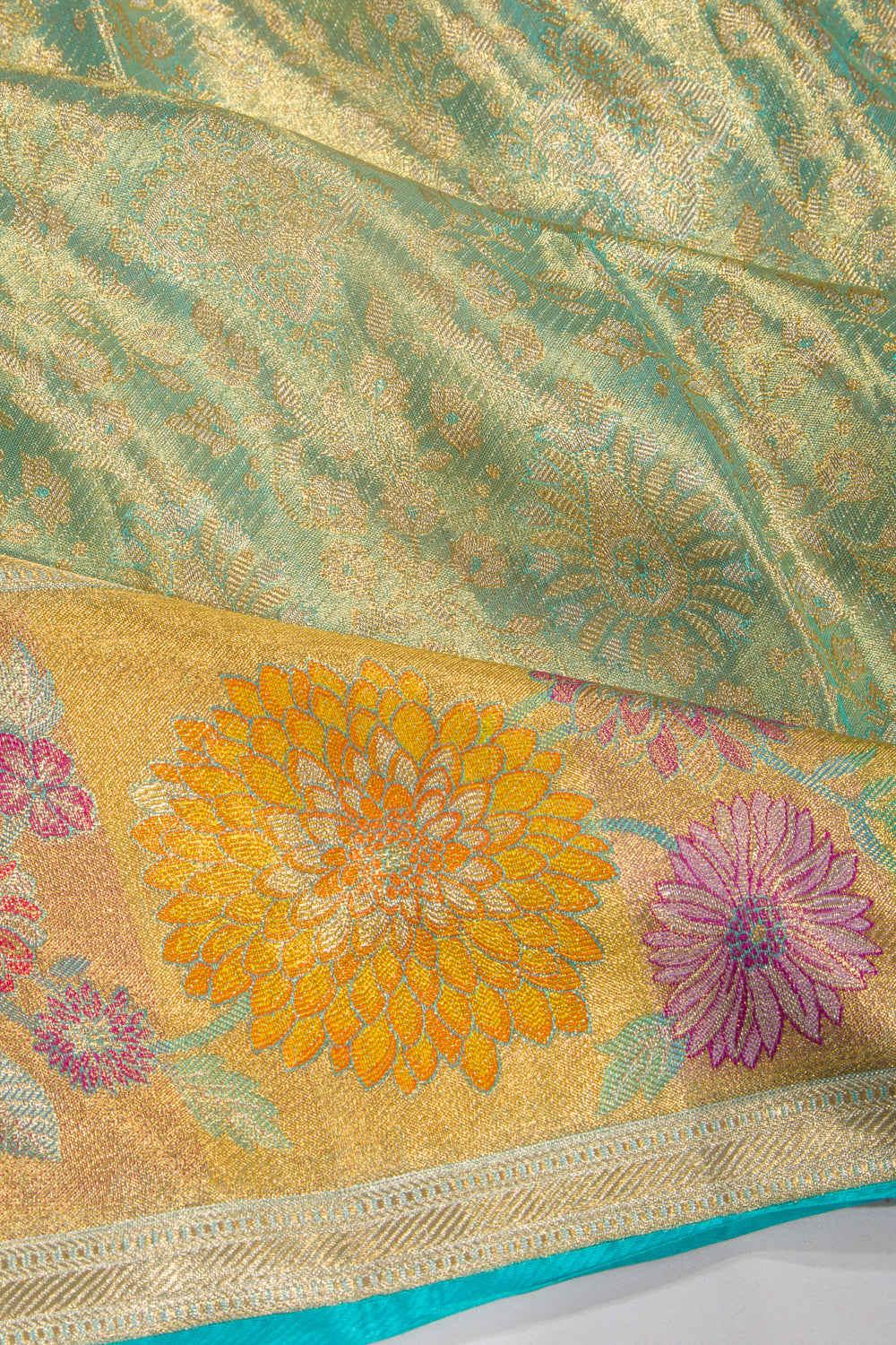 Kanchipuram Silk Tissue Brocade Blue Saree