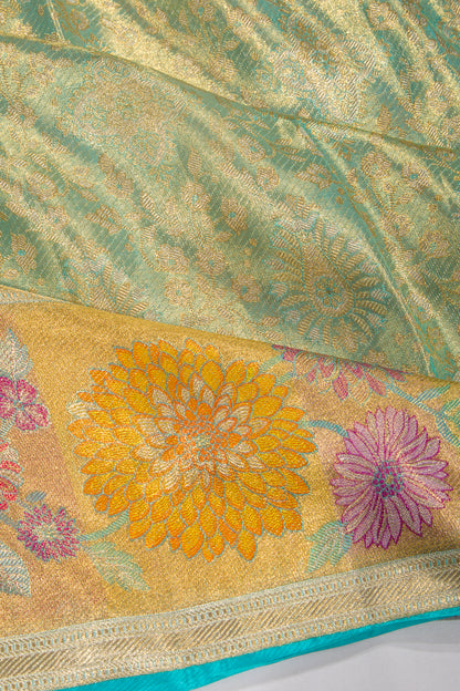 Kanchipuram Silk Tissue Brocade Blue Saree
