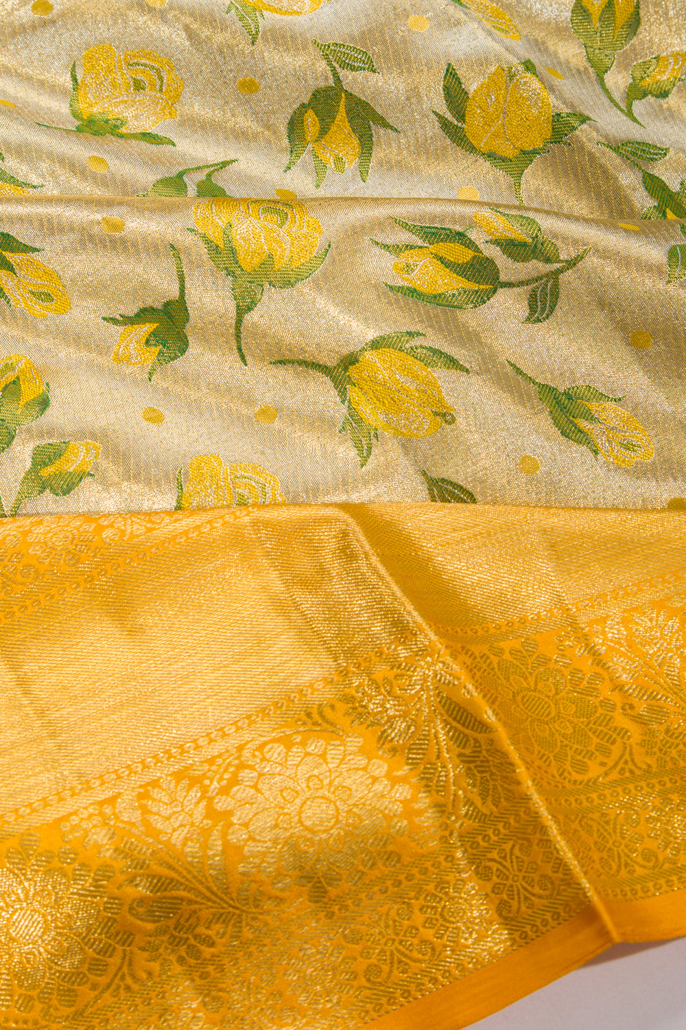 Kanchipuram Silk Tissue Brocade Gold Saree