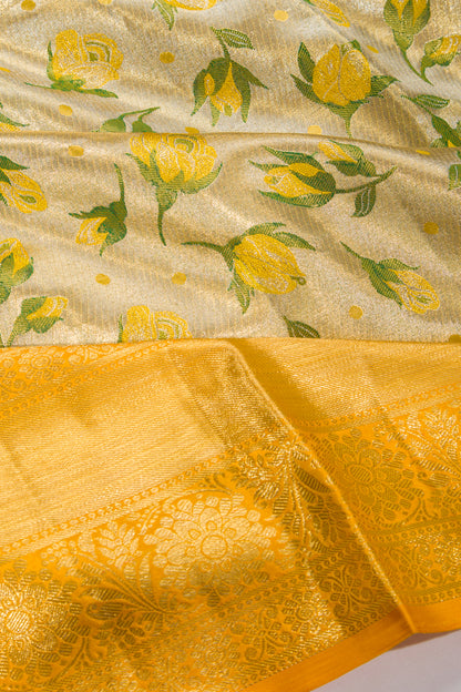 Kanchipuram Silk Tissue Brocade Gold Saree