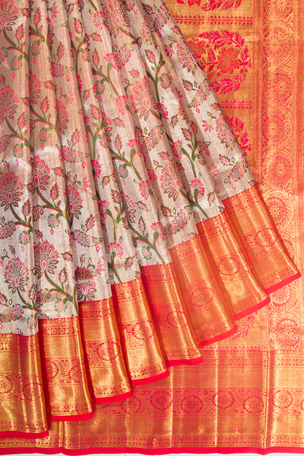 Kanchipuram Silk Tissue Jaal Gold Saree