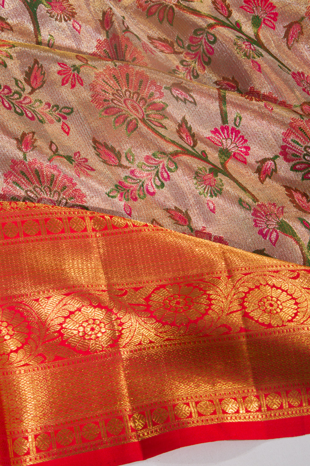 Kanchipuram Silk Tissue Jaal Gold Saree