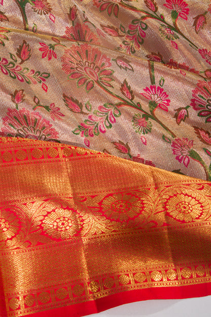 Kanchipuram Silk Tissue Jaal Gold Saree