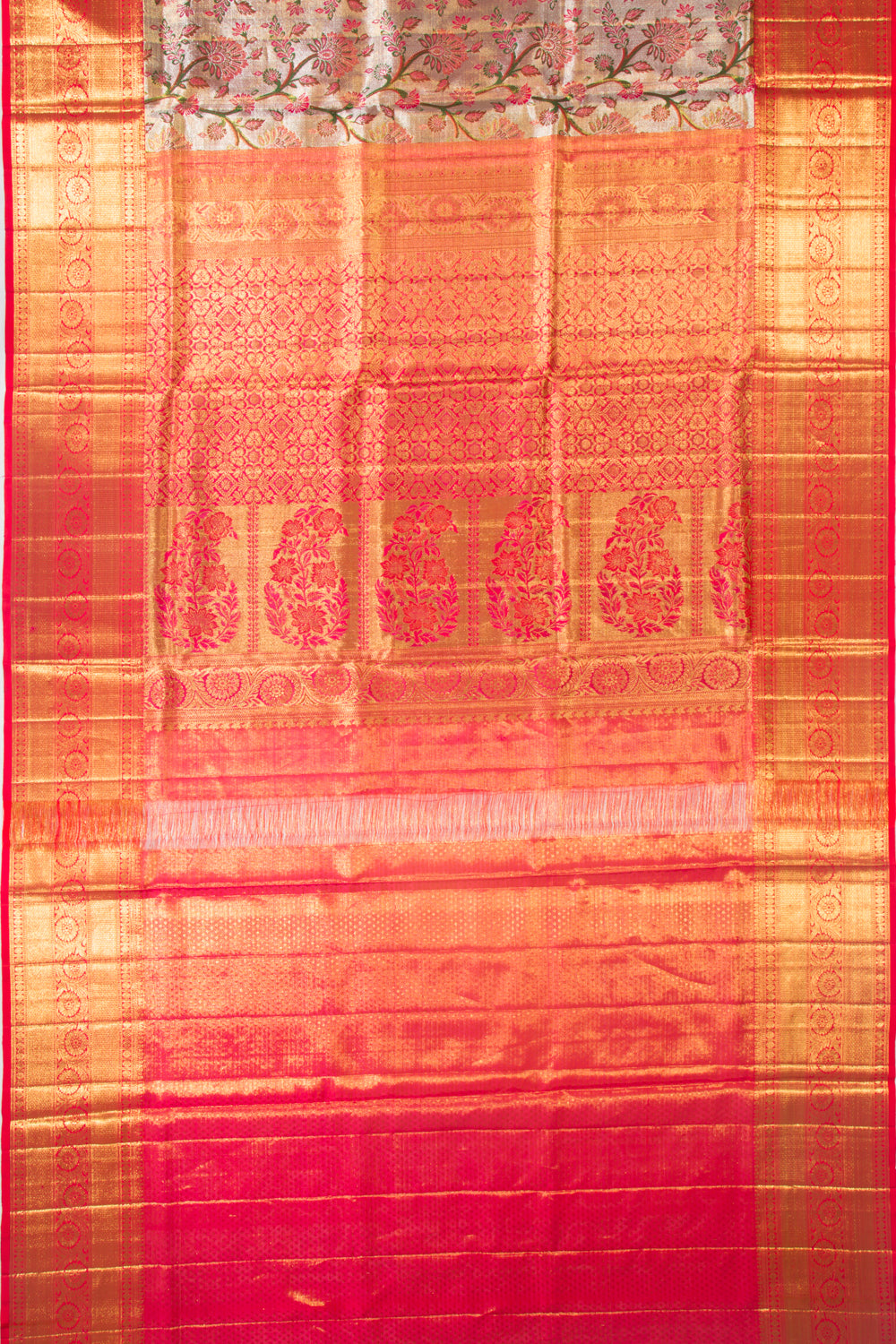 Kanchipuram Silk Tissue Jaal Gold Saree