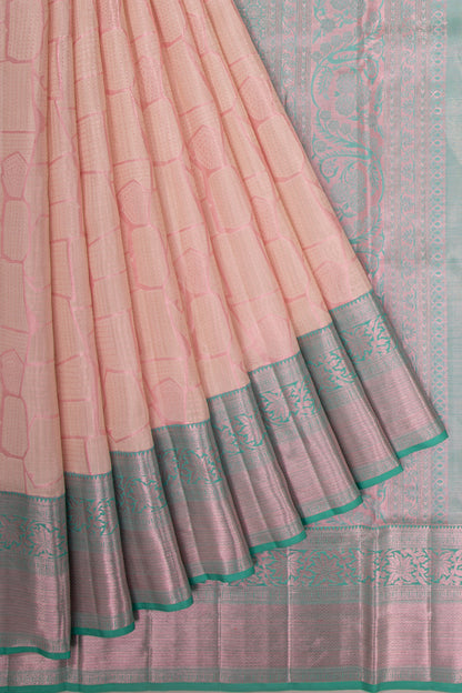 Kanchipuram Silk Geometric Pattern Tissue Baby Pink Saree
