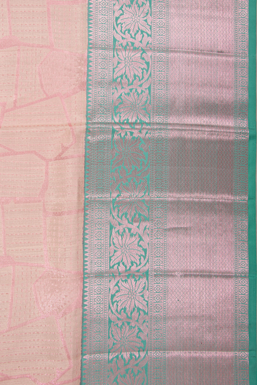 Kanchipuram Silk Geometric Pattern Tissue Baby Pink Saree