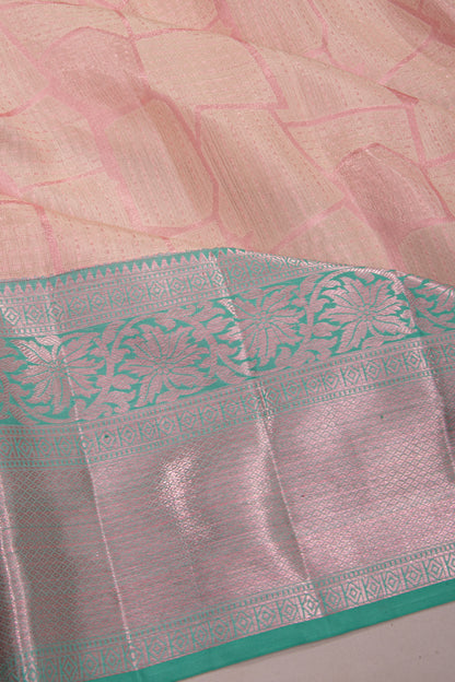Kanchipuram Silk Geometric Pattern Tissue Baby Pink Saree