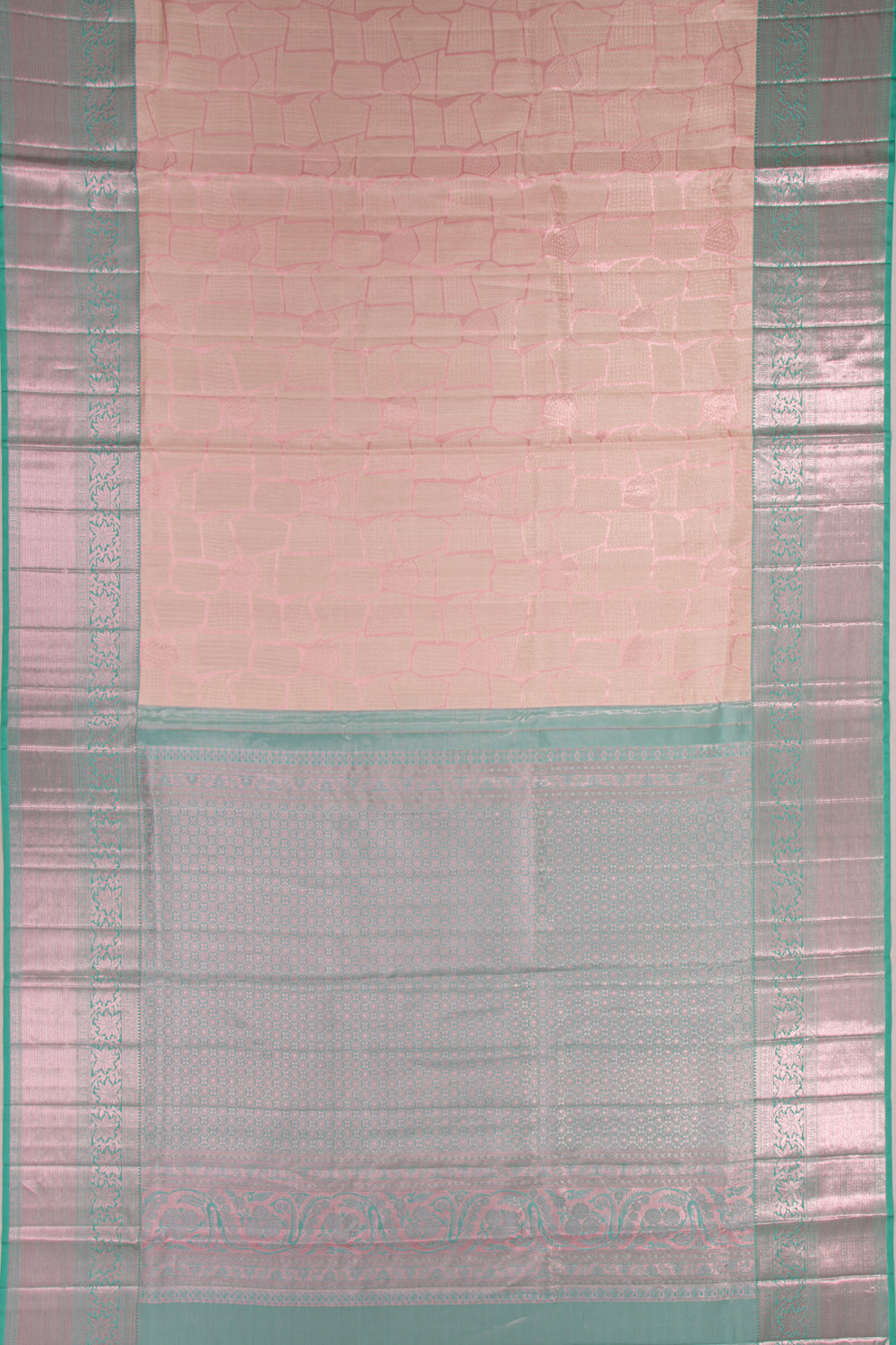 Kanchipuram Silk Geometric Pattern Tissue Baby Pink Saree
