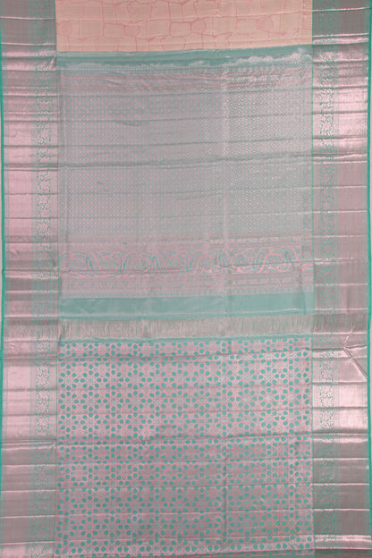Kanchipuram Silk Geometric Pattern Tissue Baby Pink Saree