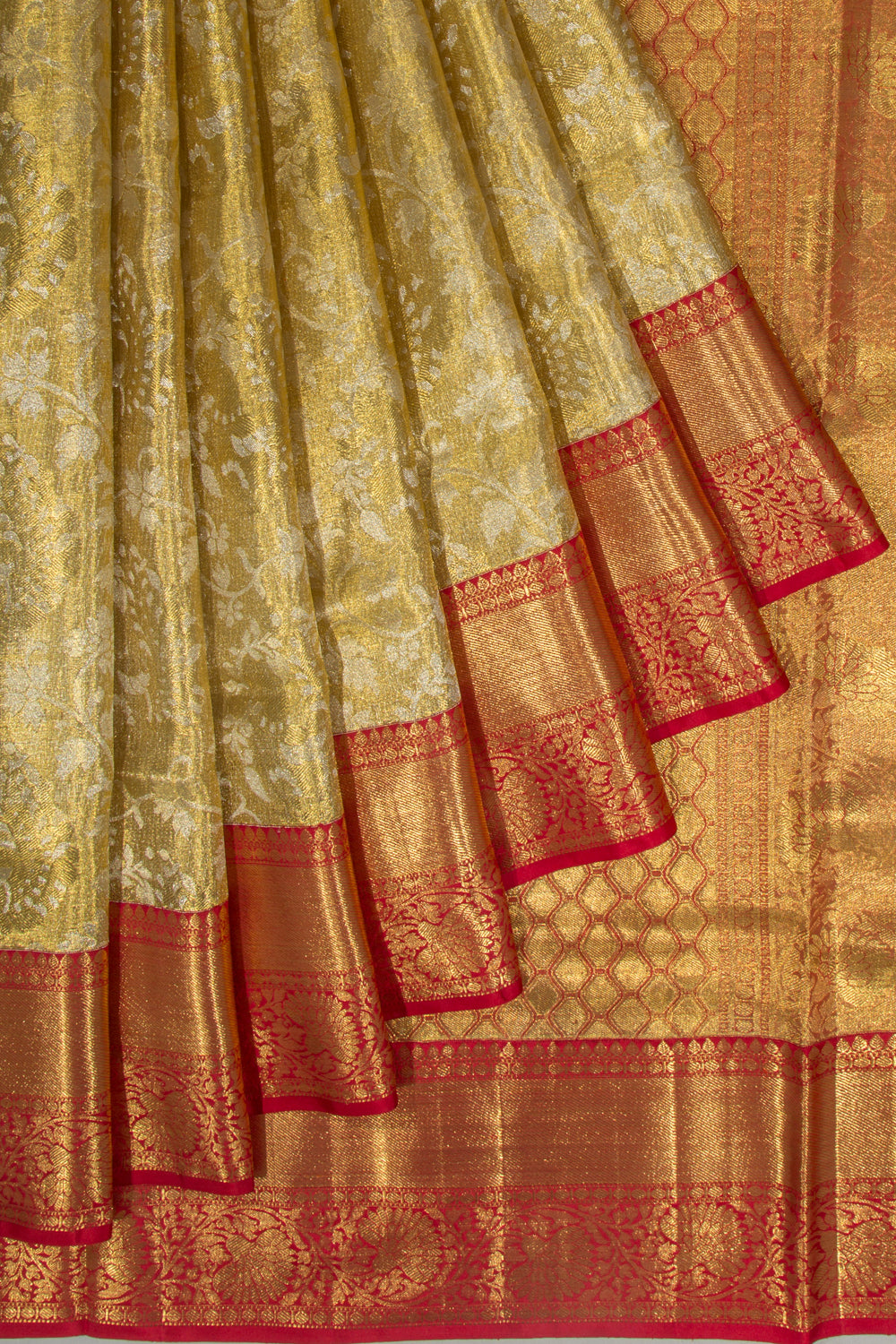 Kanchipuram Silk Tissue Jaal Gold Saree
