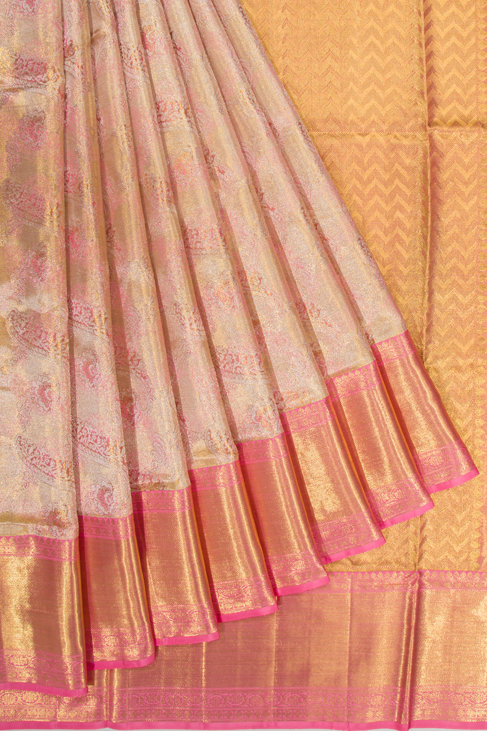 Kanchipuram Silk Tissue Brocade Gold Saree